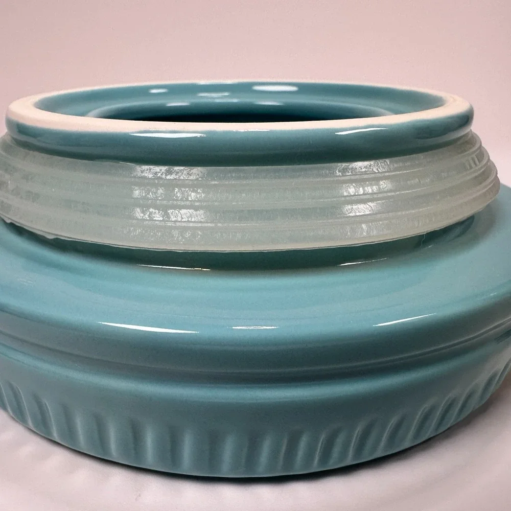 Cracker Barrel Cookie Jar 'Happiness is Homemade' Teal & White 8.5 x5.5